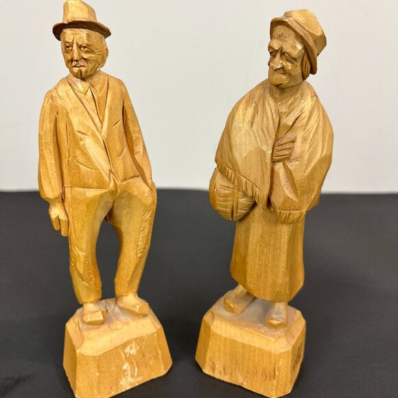 Vintage Paul Emile Caron Carving Folk Art Wood Signed Quebec  Vintage Hand Carved Wooden figures signed, Paul E. Caron Quebec Canada
